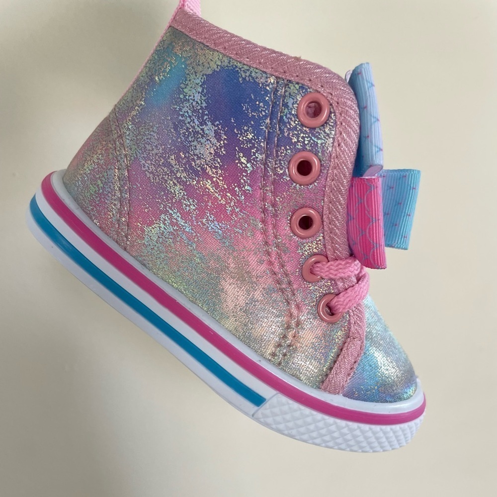 Laura Ashley Toddler Baby Girl High Top Pastel Pink Iridescent Sneaker size 5 - Picture 9 of 15